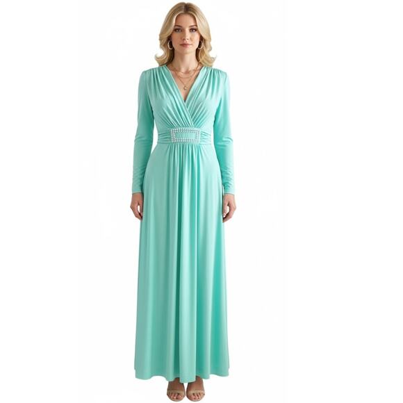 Vintage 1970's Fred Rothschild Maxi Dress Green - Picture 13 of 15